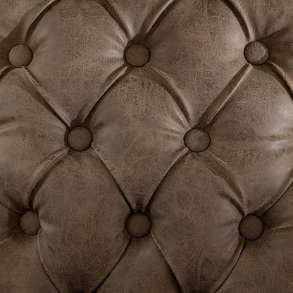 Ball & Cast French Vintage Upholstered Dining Chairs Set of 2, Button Tufted Kitchen Side-Chairs with Carved Antique Wood Frame & Nailhead Trims, PU-Leather Curved Backrest Louis Chair, PU Brown