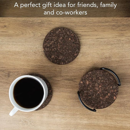 Thirstystone Set of 6 Thick Dark Cork Coasters in Black Coaster Holder | 4.7" - Image 3