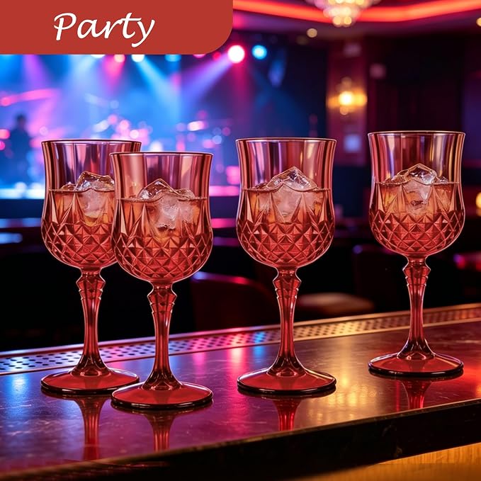 24Pack Plastic Wine Glasses, 7oz Vintage Goblets - Image 7