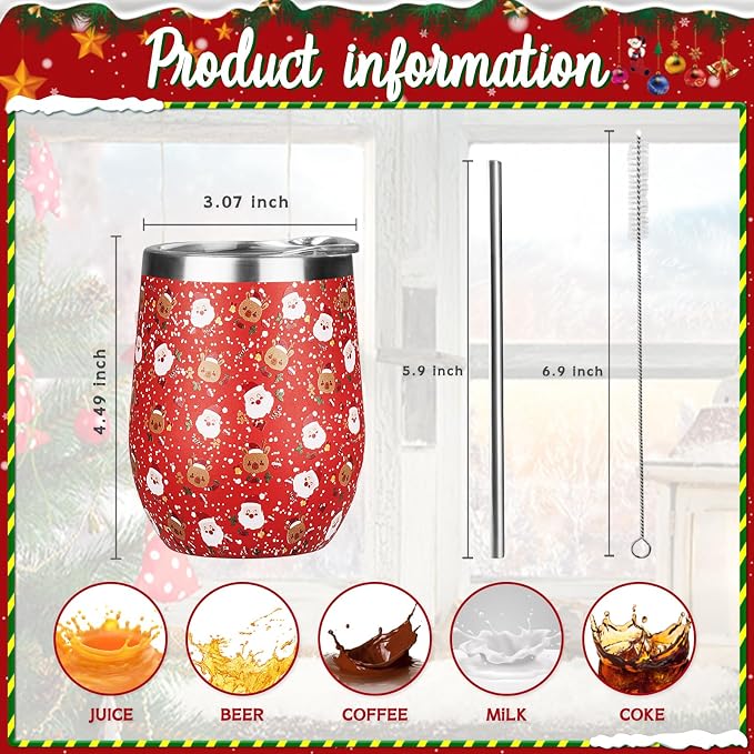 Christmas Wine Tumbler 12 oz Stainless Steel Wine Tumble Insulated Wine Tumbler - Image 2