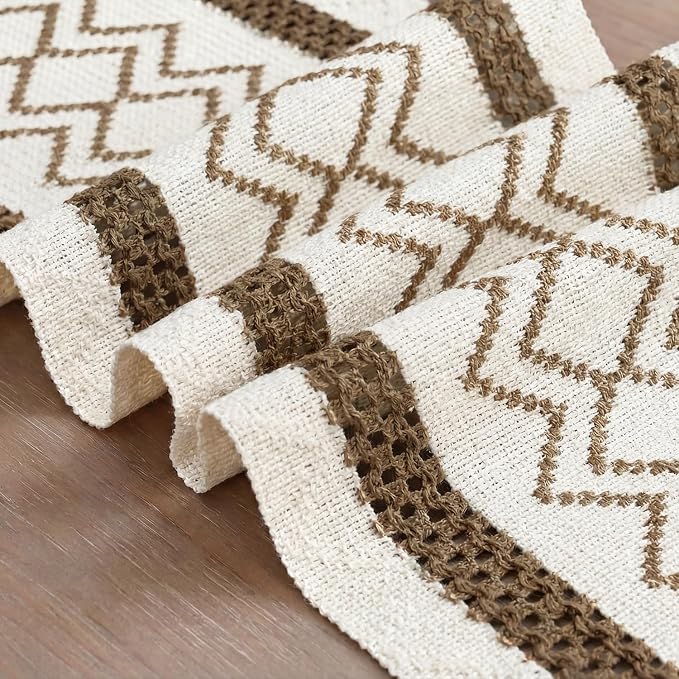 Artoid Mode Coffee Stripe Diamond Woven Table Runner 12x72 Inch | Holiday - Image 6