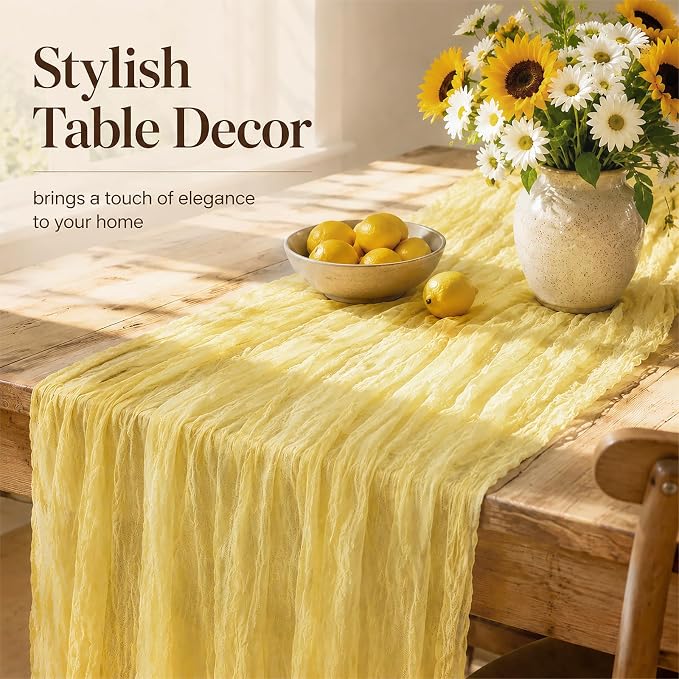 10Pack Light Yellow Table Runner 10FT Gauze Cheesecloth Table Runner | 21x120 - Image 6
