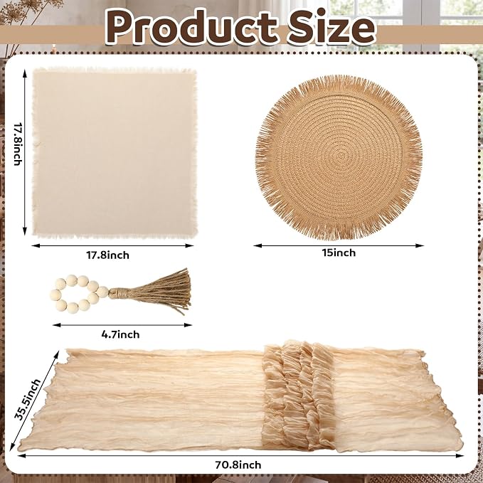 Frienda Set of 6 Boho Table Placemats Round Woven Place Mats Matching Linen - Image 2