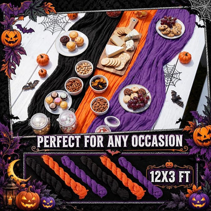 12 Pcs Halloween Cheesecloth Gauze Table Runners Black Orange Purple | Holiday - Image 7