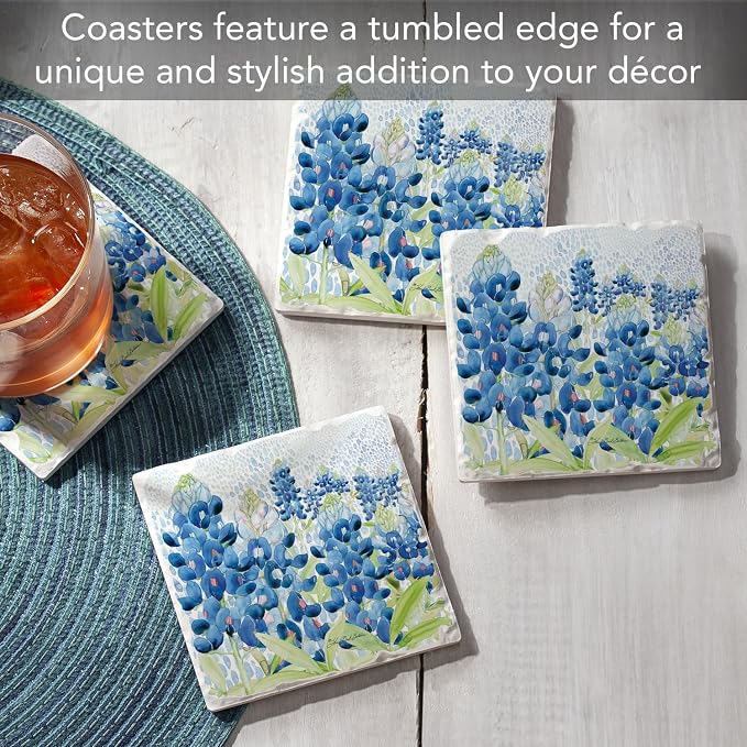 Thirstystone Blue Bonnets 4 Pack Tumbled Tile Stone Coasters | 4" Square - Image 2
