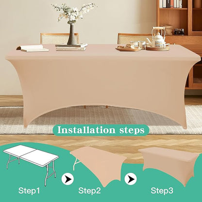 6Pack 8FT Table Cloth for Rectangular Fitted Events Stretch Champagne Table Covers Washable Spandex Tablecloth Protector for Party, Wedding, Cocktail, Banquet, Festival