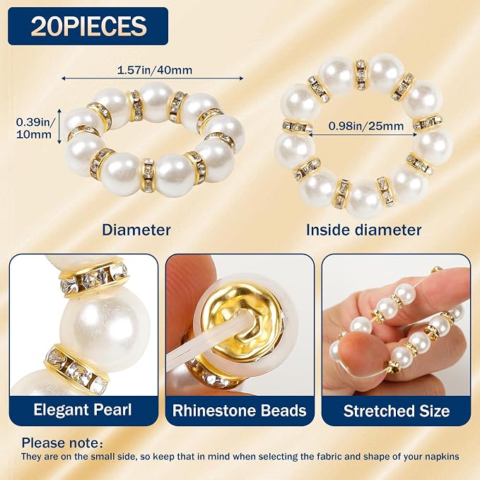 Gold Napkin Rings 20Pcs, Imitation Pearl Napkin Rings Napkin Holder, Elegant - Image 2