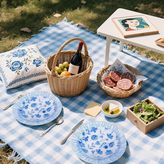 U-QE 50Pcs Blue Plastic Plates - Image 6
