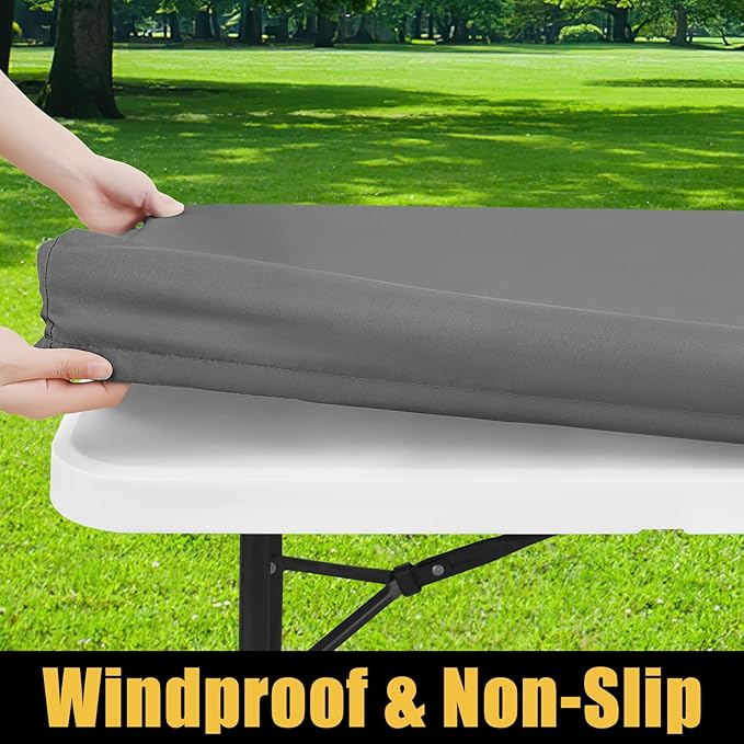 Smiry Rectangle Picnic Table Cloth, Waterproof Elastic Fitted Tablecloths for 6 Foot Tables, Washable Polyester Table Cover for Camping, Indoor and Outdoor (Grey, 36"x72")