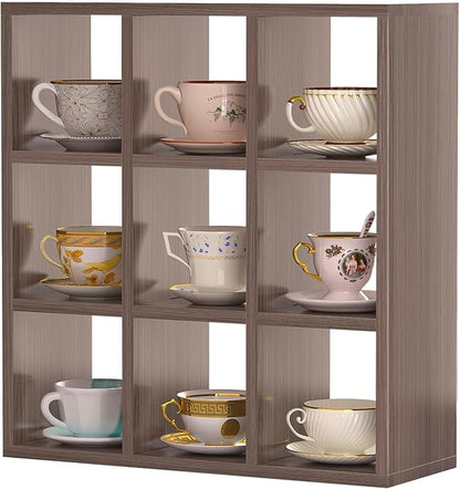 Helsin 9 Grid Vintage Coffee Mug Display Rack, 16inch Wall Mounted Wooden Curio by Helsin