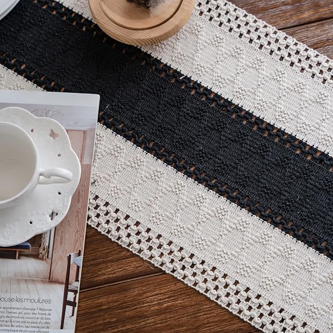 Macrame Table Runne Beige and Black Boho Table Runners - Image 7