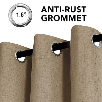 H.VERSAILTEX Linen Curtains 100% Blackout Curtains for Bedroom 45 inch Long Full Light Blocking Nature Linen Blended Window Curtains for Living Room Nickel Grommet (2 Panels, Heathered Macchiato)