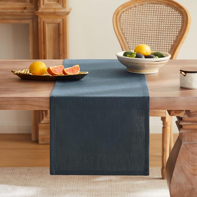 Rustic Cotton Linen Table Runner, 13x36 Inches Navy | Farmhouse Style Linen - Image 4
