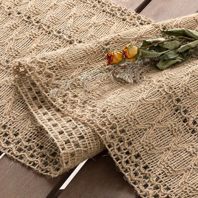 Boho Table Runner Summer Farmhouse Burlap Dining Dresser Scarf Home Decor | - Image 4