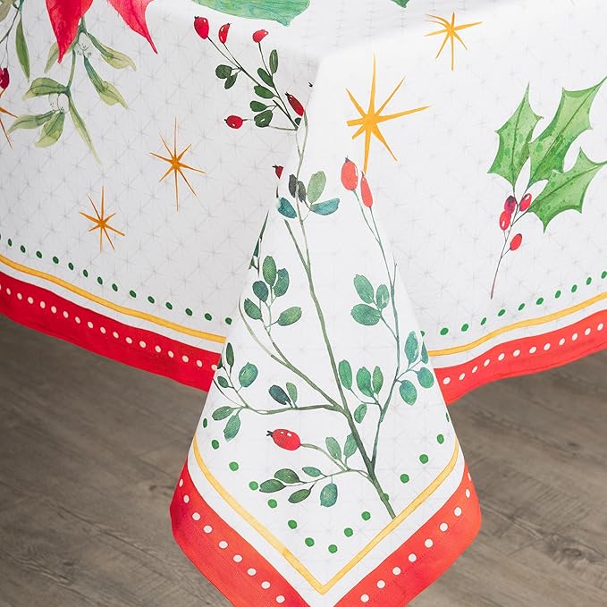 Maison d' Hermine Table Cloth Rectangle Table 100% Cotton 54 x 72 Inches Fall Tablecloth Reusable Everyday Use for Thanksgiving Christmas Decorations Dining Farmhouse Party (Poinsettia Christmas)