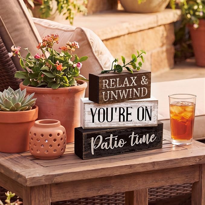 Moucuny 4 Pcs Farmhouse Table Decor Rustic Patio Stacked Wooden Decor - Image 7