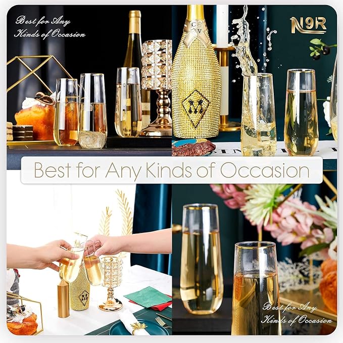 N9R 12PCS Plastic Champagne Flutes, 9 oz Disposable Stemless Mimosa Glasses | - Image 6
