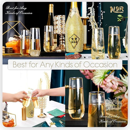 N9R 12PCS Plastic Champagne Flutes, 9 oz Disposable Stemless Mimosa Glasses | - Image 6