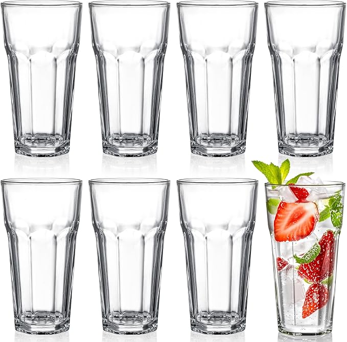 Yopay Set of 8 Highball Drinking Glasses, 12oz Lead-Free Tempered Water Glasses by Yopay