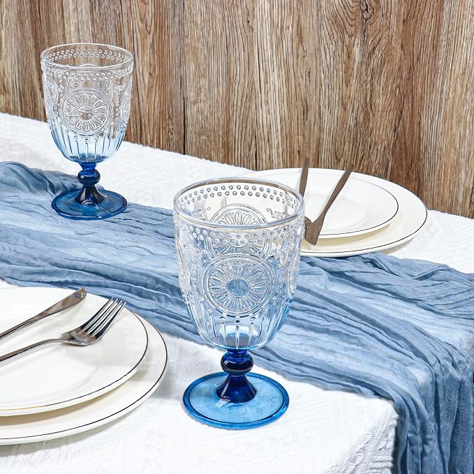XUWAIDSGN Plastic Vintage Wine Glasses 13.5oz Reusable Embossed Goblet Glasses - Image 5