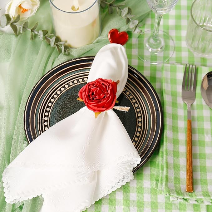 Handcraft Red Flower Napkin Rings Set of 12, Peony Napkin Holder Floral Rings - Image 5