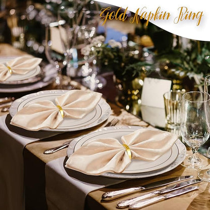 Gold Napkin Rings Set of 12, Semicircle Metal Bright Gold Napkin Holder Buckles, Fall Thanksgiving Christmas Napkin s Rings for Dinner Table Decor, Wedding, Banquet, Party, Easter