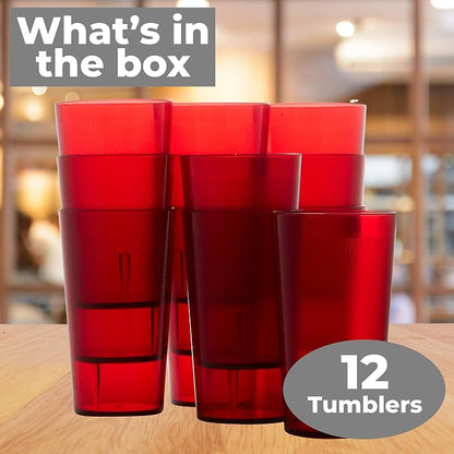 Restaurant Grade, BPA-Free 12oz Red Plastic Cups 12pk. Super Durable, Break - Image 8