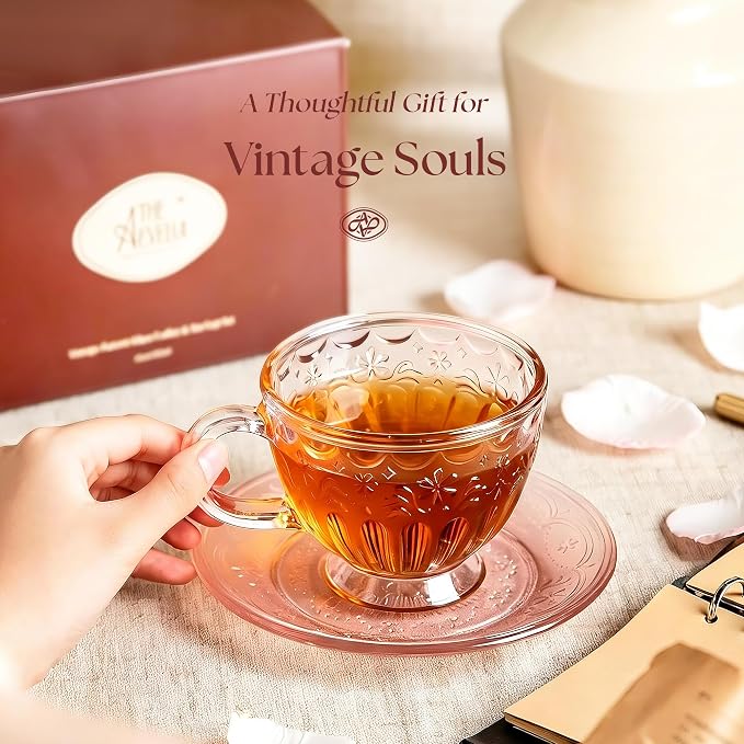 Vintage Glass Tea Cup and Saucer Set, 12 oz Large Coffee Cup | Handcrafted - Image 7