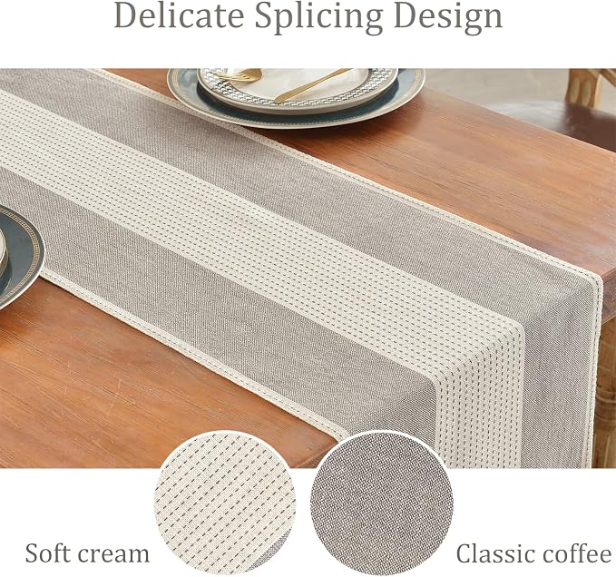 Wracra Linen Table Runner, Stripe Table Runners 72 Inches Long Coffee | - Image 3