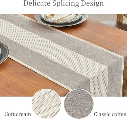 Wracra Linen Table Runner, Stripe Table Runners 72 Inches Long Coffee | - Image 3