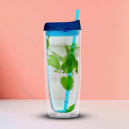 DISCOUNT PROMOS Tall Orbit Acrylic Tumblers 20 oz. Set of 10, Bulk Pack - Perfect for Iced Coffee, Soda, Other Hot & Cold Beverages - Blue