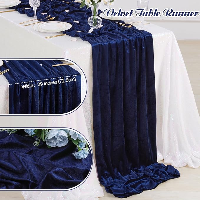 Velvet Table Runner 29x120 Inch Navy Blue Luxury Retro Soft Fabric Cloth | 10ft - Image 6