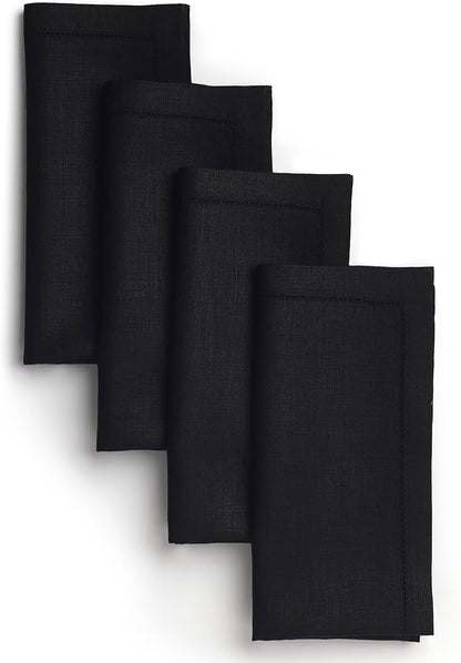 D'Moksha Homes Black Linen Napkins Set of 4 - Classic Hemstitch 100% Pure Linen Hemstitch Dinner Napkins 20 x 20 Inch for Spring, Easter - Handcrafted and Machine Washable