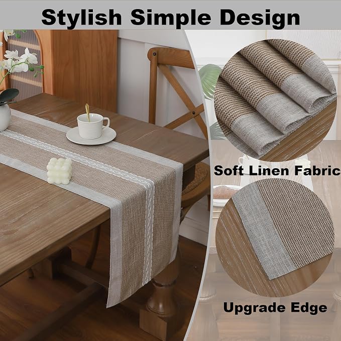 Gernaice 2PCS Boho Table Runner, Rustic Cotton Linen Farmhouse Table Runners - Image 3