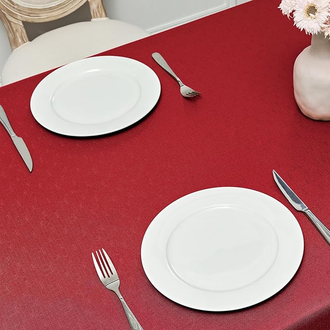 Rectangle Tablecloth Waterproof 60x104 inch Linen Textured Table Cloth Stain and Wrinkle Resistant Washable, Decorative Fabric Table Cover for Dining, Party and Camping, Red