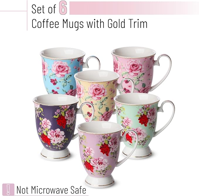 BTaT- Coffee Mugs, 12 oz, Floral Mugs, Porcelain Bone China, Coffee Cups - Image 2