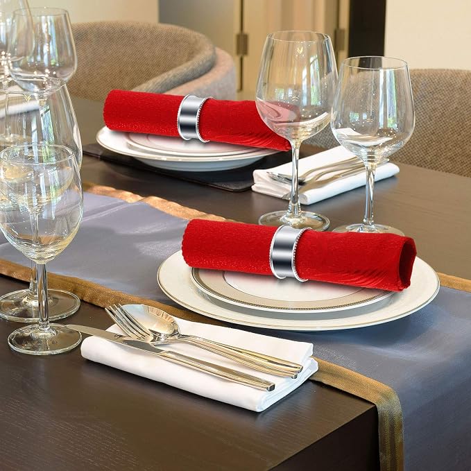 Hotop 8 Pcs Silver Napkin Rings Set Metal Napkin Holder Rings | Holiday - Image 2