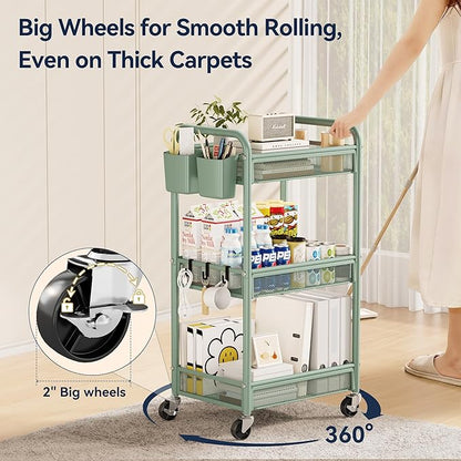 3 Tier Metal Rolling Cart, Art Workspace, Bedside Storage - Image 4