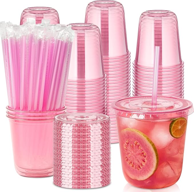100 Sets - 12oz Pink Plastic Cups by Jycnolm