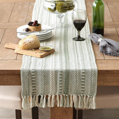 DII Farmhouse Braided Stripe Table Runner Collection, Artichoke Green - Image 4