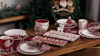 Bico Holly Jolly Salad Plates Set of 4, 8.75 Inch Ceramic Dessert Plates for Salad, Appetizer, Side Dishes, Microwave and Dishwasher Safe, Gift for Housewarming and Christmas