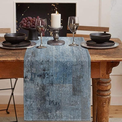 Emvency Table Runner, 13x72 Inch, Farmhouse Abstract Denim | Blue Art Painting by Emvency