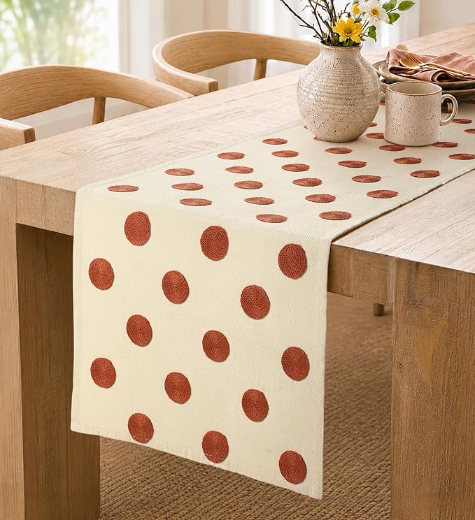 Embroidered Canvas 13"x 72" Narrow Table Runner, Dots | Exquisite Embroidery by MuseHaus