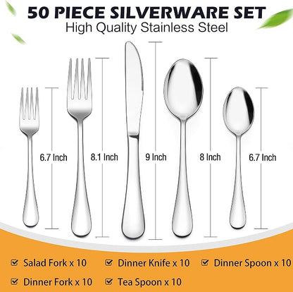 LIANYU 50 PCS Silverware Set for 10, Stainless Steel Cutlery Set | Flatware - Image 2