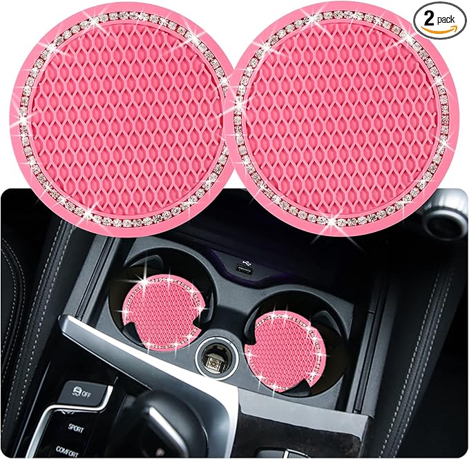 2PCS Bling Car Cup Coaster, 2.75 Inch Auto Cup Holder Insert Coasters Silicone by Tyhaui