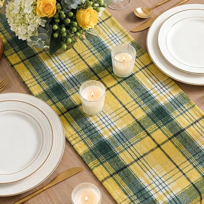 Artoid Mode Yellow Green Farmhouse Plaid Spring Table Runner, Winter Rustic - Image 4