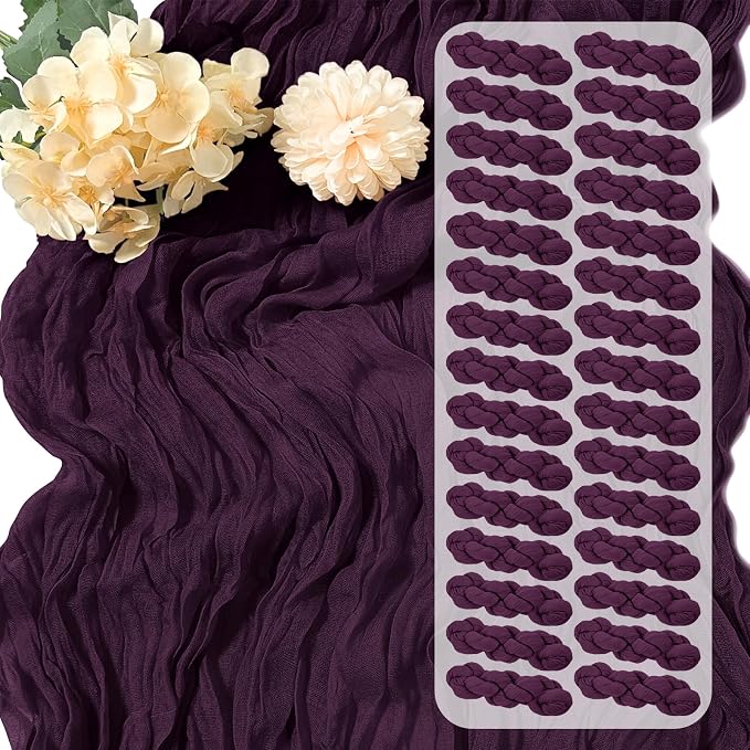 30 Pack Dark Purple Cheesecloth Table Runner 17 x 108 inch Cheese Cloth Table by Yorcari