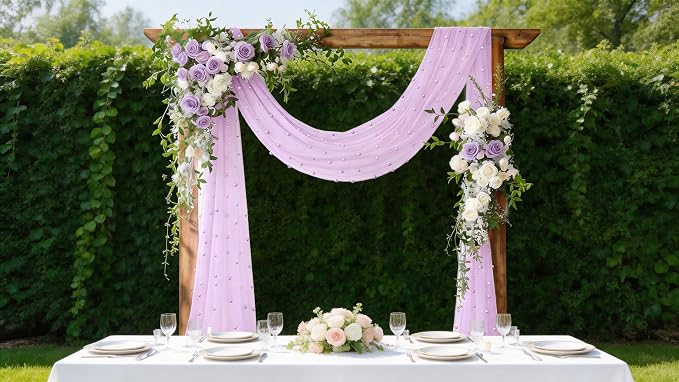 Pearl Table Runner Gauze Sheer 19FT Wedding Draping Fabric Decor | Lilac Summer - Image 3