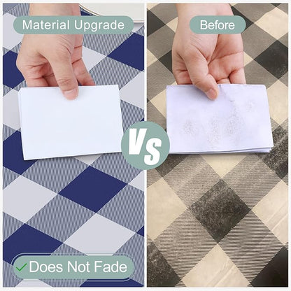 misaya Rectangle Waterproof Vinyl Table Cloth, Buffalo Flannel Backed Tablecloth, Wipeable Plastic Table Cover for Dinner, Kitchen, Outdoor (54" x 78", White and Navy)