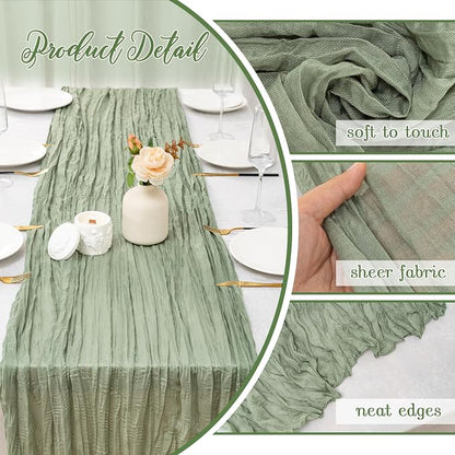 6 Pack Sage Green Cheesecloth Table Runner 22x120 Inch Gauze Table Runners | - Image 2